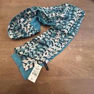 Talbots Scarf Womens One Size Blue Leaf Feather Print Silk Rectangle NWT